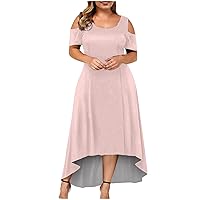 Casual Dresses for Women,Women Plus Size Round Neck Short Sleeve Solid Color Dress Off Shoulder Slim Fit Dress