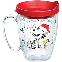 Peanuts Christmas Santa Mug with Lid, A spirited Snoopy and Woodstock tumbler puts a song in your heart-and great beverages in your hand-this holiday season. , Red