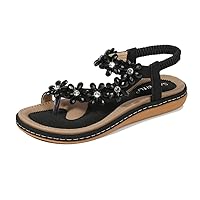HNGHOU Women's Summer Sandals Casual Comfortable Bohemia Beach Flat Sandals Open Toe Ankle Crystal Gladiator Shoes