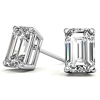 Moissanite Stud Earings, 1ct-3ct DEF Color Emerald Cut Lab Created Diamond Earring in Pure 10K Gold Friction Push Back for Women