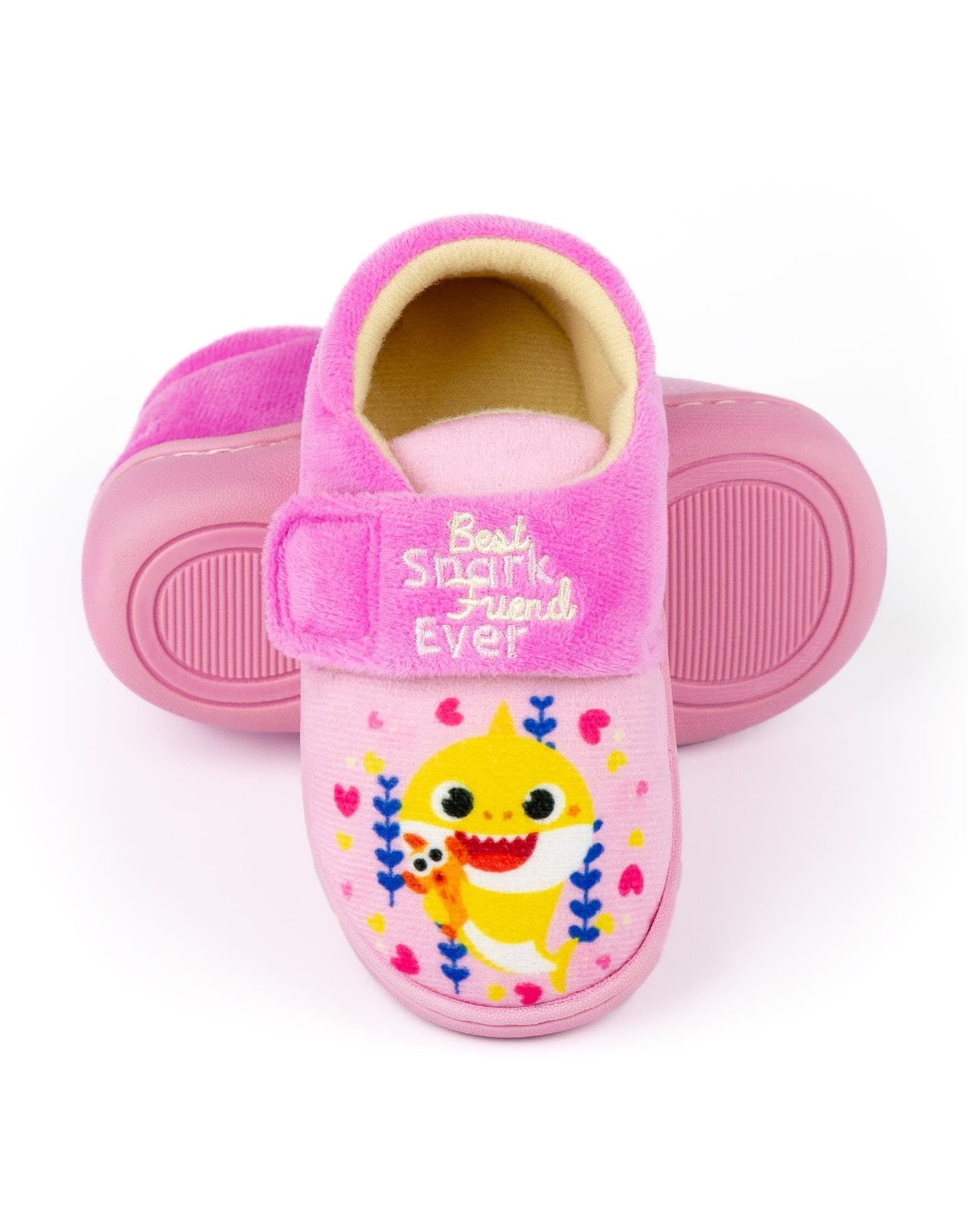 Baby Shark Girls Slippers | Kids Pink Best Shark Friend Ever Footwear with Adjustable Strap | Slip On House Shoes Loungewear