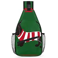 Animal Dog Dachshund Stripes Sling Backpack for Men Women, Casual Crossbody Shoulder Bag, Lightweight Chest Bag Daypack for Gym Cycling Travel Hiking Outdoor Sports