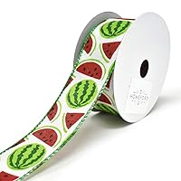 Homeford Watermelon Printed Wired Canvas Ribbon, 1-1/2-Inch, 10-Yard (White)