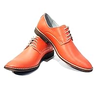 Modello Crocette - Handmade Italian Mens Color Orange Oxfords Dress Shoes - Cowhide Smooth Leather - Lace-Up