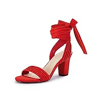 Coutgo Womens Strappy High Heels Chunky Heeled Sandals Bow Tie Lace Up Open Toe Pumps Dress Wedding Comfortable Shoes