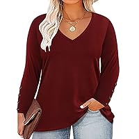 CARCOS Plus Size Tops for Women Long Sleeve Fall Tunic Color Block Camo/Plaid/Leopard/Fall Blouse Crewneck Tshirt XL-5XL