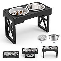 Elevated Dog Bowls, 3 Height Adjustable Raised Dog Bowl Stand with 2 Stainless Steel 44oz Food Water Bowl & Slow Feeder, Non-Slip Dog Dish Adjusts to 2.5'' 7.5'' and 11.6'' for Small Medium Large Dogs