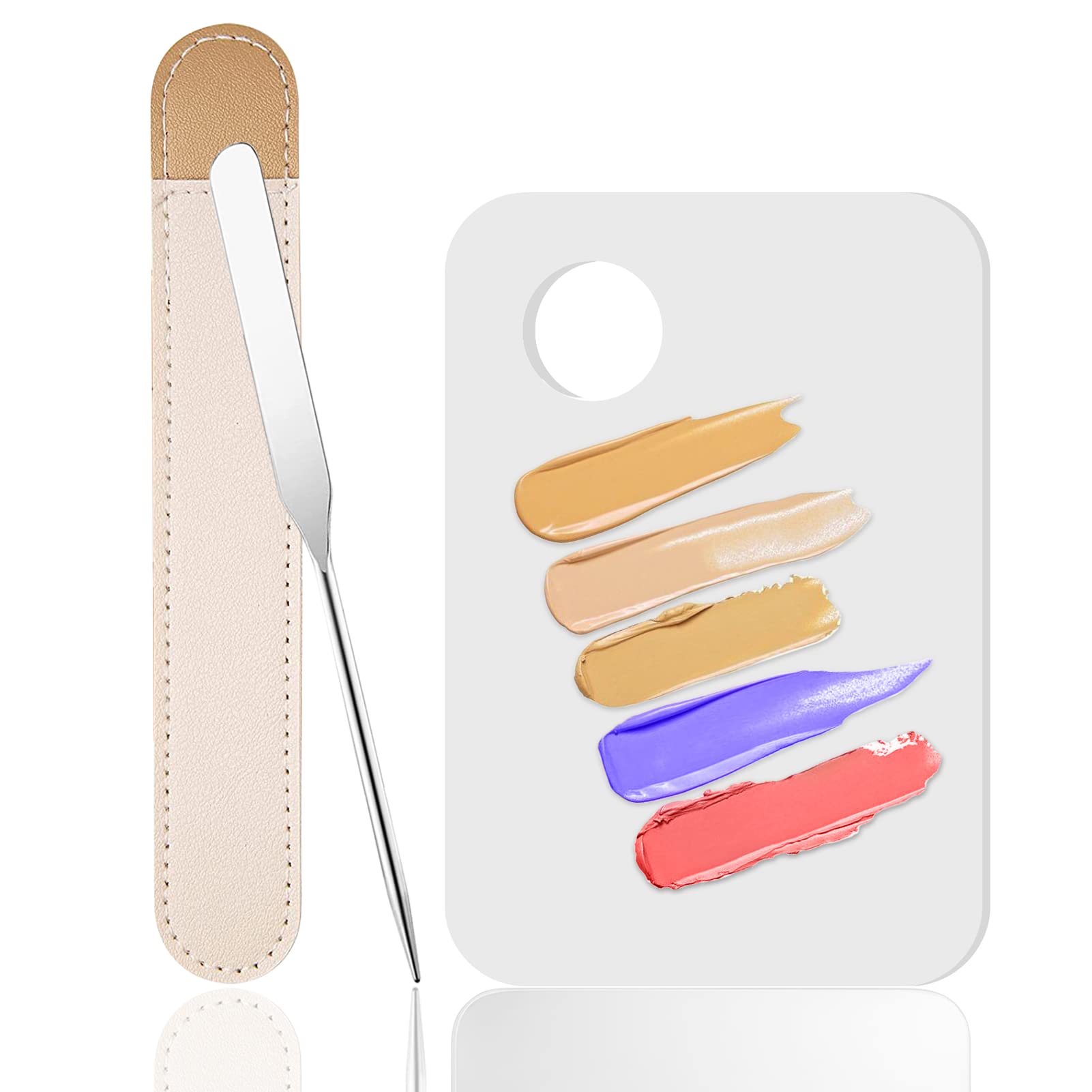 Makeup Spatula and Palette Set, Including Stainless Steel Makeup Spatula Korean for Professional, Makeup Mixing Palette for Eye Shadow/Eyelash/Nail Art/Foundation, Foundation Palette Spatula Kit
