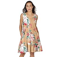 Women's Floral Ruffle Hem Pocket Dress BGE WHT