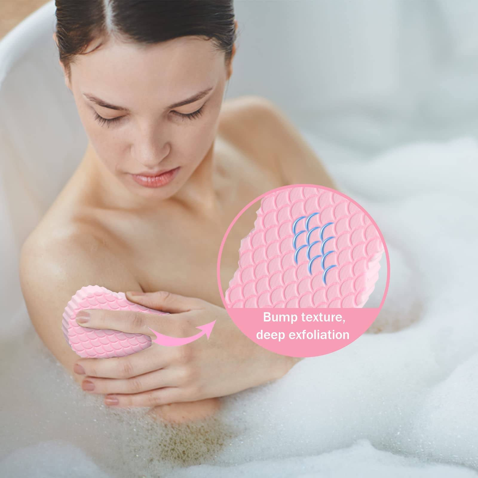 GFPGYQ 3Pcs Super Soft Exfoliating Bath Sponge, Resuable Painless 3D Exfoliating Dead Skin Body Sponge with 3 Sticky Hooks, for Adults Men Children and Pregnant Women