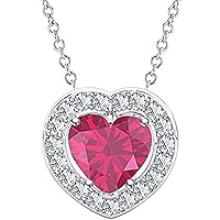 Heart Cut Created Gemstone Wedding Halo Love Heart Pendant Necklace For Women's Girl's 14K White Gold Plated 925 Sterling Silver
