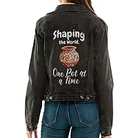 Funny Pottery Ladies' Casual Denim Jacket - Pottery Lover Items for Girls - Gifts for Girlfriend
