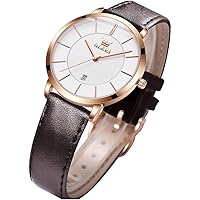 OLEVS Women's Watches for Ladies Female Wrist Watch Leather Band Waterproof Thin Minimalist Casual Simple Dress Quartz Analog with Date Calendar