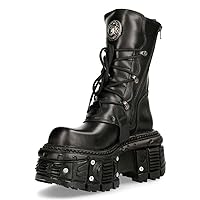New Rock Boots TANK373-S1 Black Leather Men's Combat Platform Biker Goth Metal Shoes