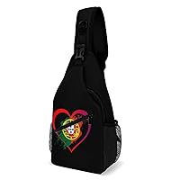 Heart of Portugal Flag Printed Crossbody Sling Backpack Multipurpose Chest Bag Daypack for Travel Hiking