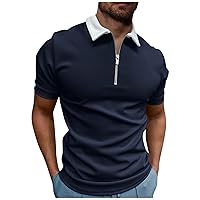 T Shirt Herren,Sommer Fashion Kurzärmelige Zip Plus Size Shirt Outdoor Sport Golf Poloshirts T Shirts Trendy Bedruckte Top Kurzärmliges Retro Vatertagsgeschenk Marine L