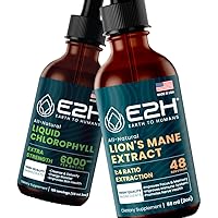 E2H: Liquid Chlorophyll and Lion's Mane Mushroom | Vegan, Non-GMO - 2 Fl Oz Each (4 Fl Oz Total) - Bundle