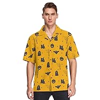 Halloween Owl Ghost Pumpkins Bat Hawaiian Shirt for Men,Men's Casual Button Down Shirts Short Sleeve for Men S