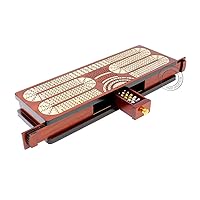 Continuous Cribbage Board/Box Inlaid in Blood Wood/Maple : 4 Track - Sliding Lids & Drawer with Score Marking Fields for Skunks, Corners and Won Games