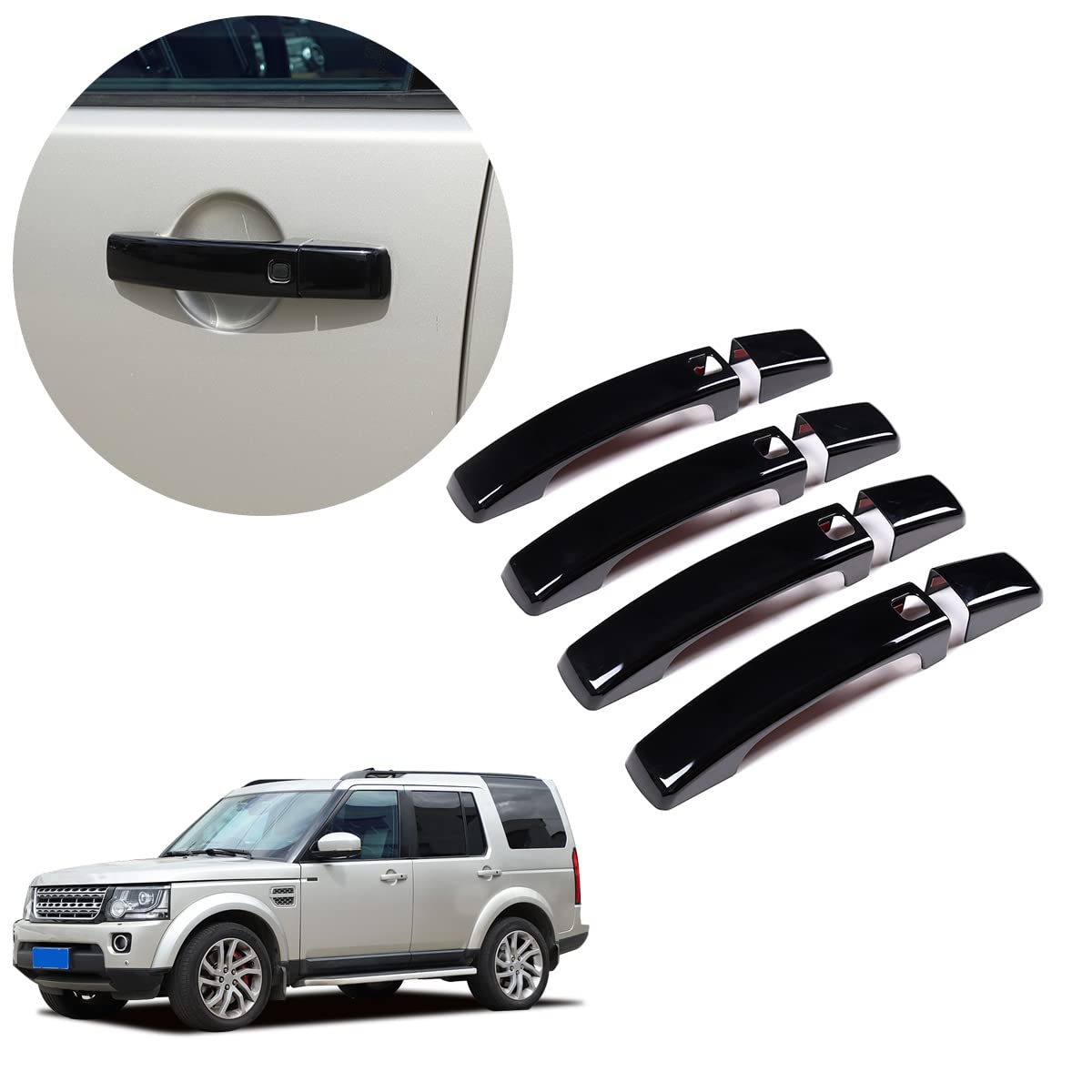 Gloss Black Door Handle Cover Trim for Land Rover Range Rover Sport 2010-2013 / Discovery 4 LR4 2009-2016 with 4 Smart Keyhole
