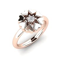 0.33Ct Round Sim Diamond Heart Flower Shape Engagement Ring 14K Rose Gold Over