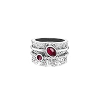 Spinner Ring with Ruby Sterling Silver 925 | Fidget Band Meditation Ring Beautiful Texture | For Men & Women Anxiety Stress Relieving