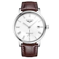 GUANQIN Men's Analog Automatic Mechanical Sports Watch, Popular Brand, Stainless Steel and Leather, Male Watch, Calendar, Waterproof, Stylish, Unique Design