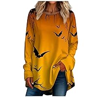 Halloween Oversized Sweatshirt For Women Long Sleeve Shirt Crewneck Pullover Tunic Tops For Teen Girls Loose Fit Dressy Halloween Sweatshirts For Women