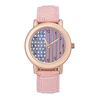 American USA Flag Fashion Leather Strap Women's Watches Easy Read Quartz Wrist Watch Gift for Ladies