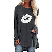 Wirziis Womens Tunic Tops for Leggings, Spring Casual Loose Fit Crew Neck Blouses, Ladies Long Sleeve Fashion Graphic Shirts