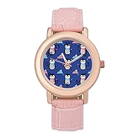 Penguin Scarf Classic Watches for Women Funny Graphic Pink Girls Watch Easy to Read
