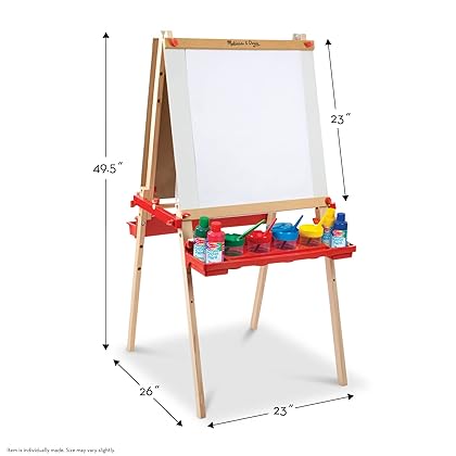 Melissa & Doug Deluxe Magnetic Standing Art Easel With Chalkboard, Dry-Erase Board, and 39 Letter and Number Magnets