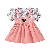 Baby Girls Easter Clothes Sets Ruffled Short Sleeve Rompers Dot Bunny Print Suspender Skirt Cute Rabbit Dress 2024