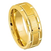 Tungsten Rings for Men Women 8mm Gold Brushed Groove Wedding Band Comfort Fit TCR846