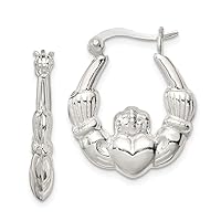 Jewelryweb - 925 Sterling Silver Claddagh Hoop Earrings - 22mm - Celtic Trinity Knot Hoop Earrings for women teens