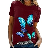 Oversized T Shirt for Women Vintage Butterfly Graphic Tees Summer Short Sleeve Tunic Tops Casual Crewneck Blouses