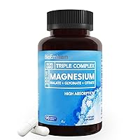 BioEmblem Magnesium Complex 300mg Elemental, Magnesium Glycinate, Malate & Citrate, High Absorption, Supports Nerve, Muscle, Bone, Heart Health, 90 Capsules