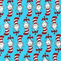 Kaufman The Cat In The Hat Cat Stripe Turquoise, Fabric by the Yard