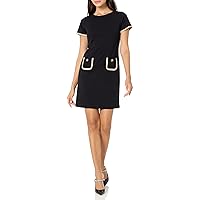 Tommy Hilfiger Women's Petite Legacy Scuba Crepe Two Pocket Dress, Black/Chino