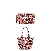 Recycled Cotton Turnlock Wallet with RFID Protection, Rosa Floral withVera Bradley Women's Cotton Glenna Satchel Purse Handbag, Rosa Floral - Recycled Cotton, One Size US