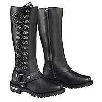 Milwaukee Leather MBL9365 Women's Black 14-Inch Classic Harness Square Toe Leather Tall Motorcycle Boots - 10