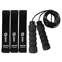 Resistance Bands Set of 3 Black Bands and Limm Black Jump Rope for Exercise
