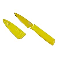 Kuhn Rikon Colori Non-Stick Straight Paring Knife with Safety Sheath, 4 inch/10.16 cm Blade, Lemon
