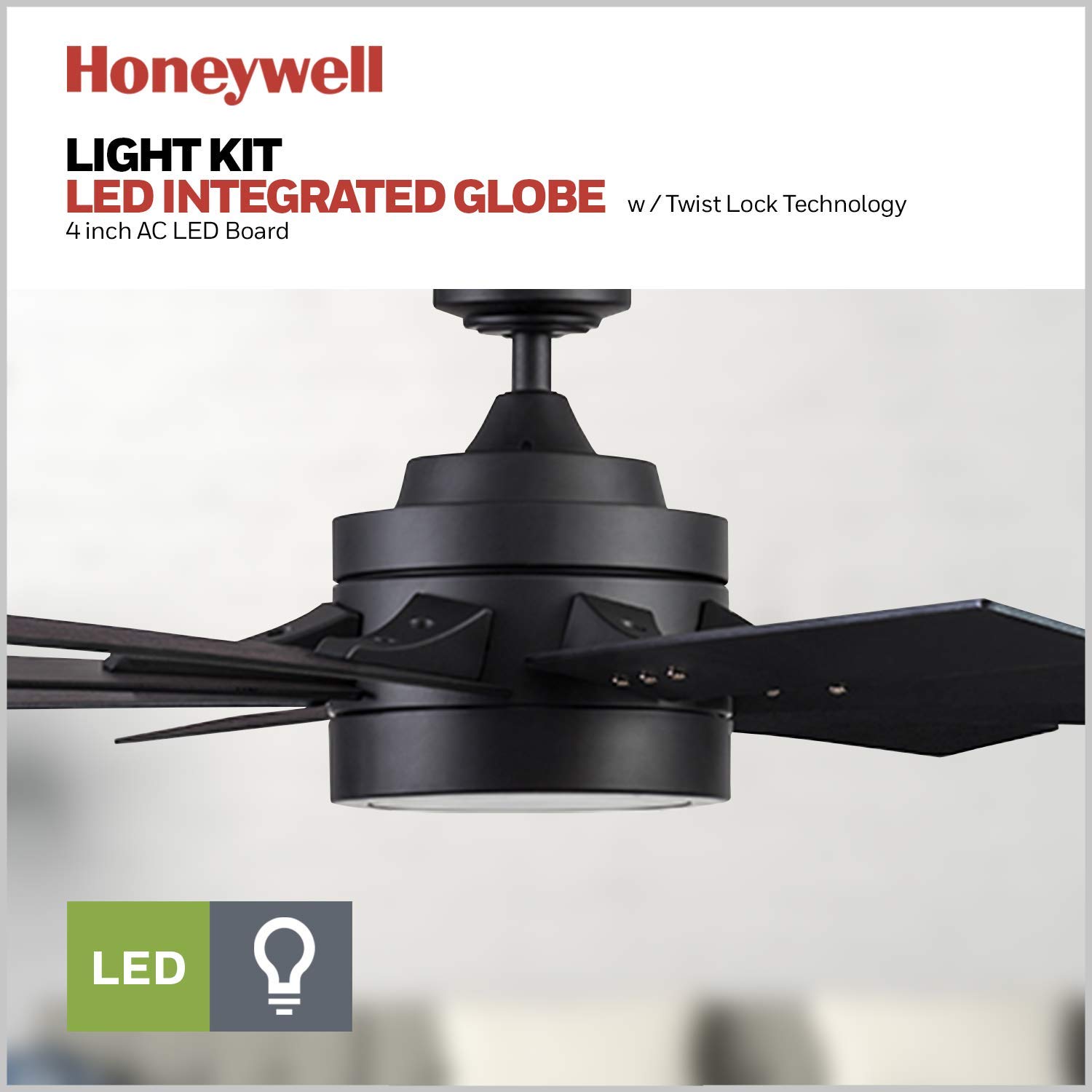 Honeywell Ceiling Fans Xerxes, 62 Inch Contemporary LED Ceiling Fan with Light and Remote Control, 8 Blades with Dual Finish, Reversible Motor - 51473-01 (Matte Black)