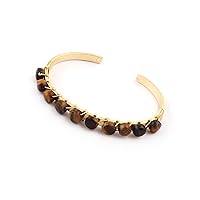 Gray Pearl Cuff Bracelet Handmade Design Small Beads Gemstone Brass Gold Plated Adjustable Bangle