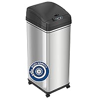 iTouchless Glide 13 Gallon Sensor Garbage Can with Wheels and Odor Control System, Stainless Steel, Automatic Kitchen Bin and Office Trash Bin (Powered by Battery or Optional AC Adapter)