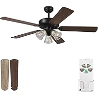 52 Inch Indoor Ceiling Fan with Light and Remote Control, Reversible Blades and Motor, 110V ETL Listed for Living Room, Dining Room, Bedroom, Basement, Kitchen