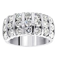 3.00 CT TW 7-Row Bars Channel Set Round Diamond Anniversary Ring in 14k White Gold