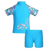 TiaoBug Little Girls Floral Rash Guard Swimsuit Set Tankini Turtle Neck Tops with Boyshorts Swimwear Sun Protection UPF 50+