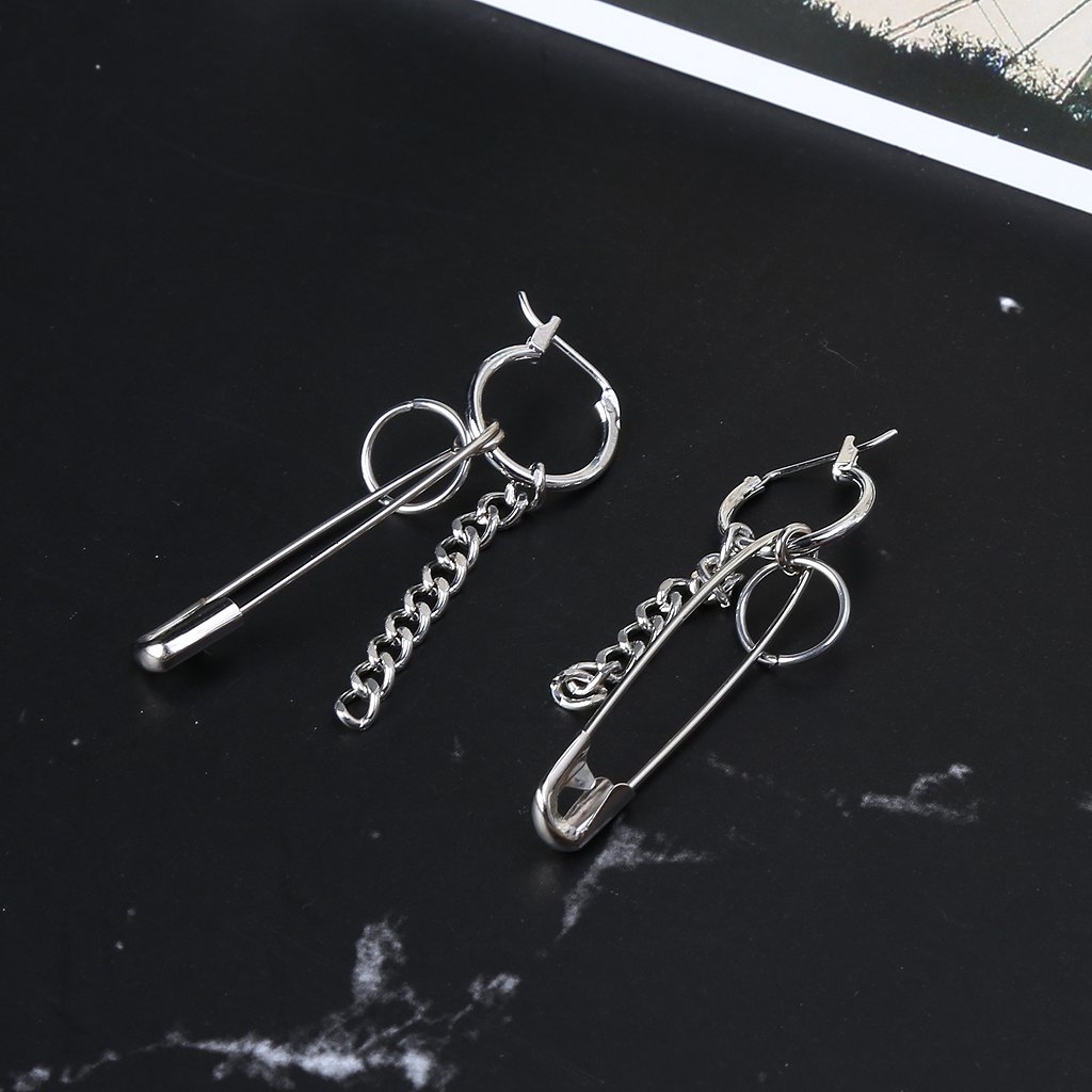yunestry Safety Pin Shape Geometry Long Chain Tassel Irregular Earrings Korean Jewelry